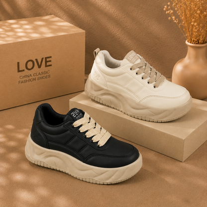 Women's Platform Chunky Sneakers, Two-Tone Lace Up Height Increasing Casual Walking Shoes