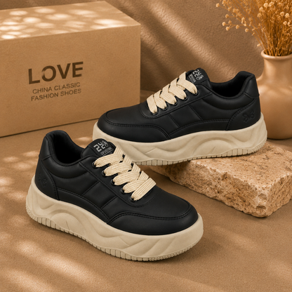 Women's Platform Chunky Sneakers, Two-Tone Lace Up Height Increasing Casual Walking Shoes
