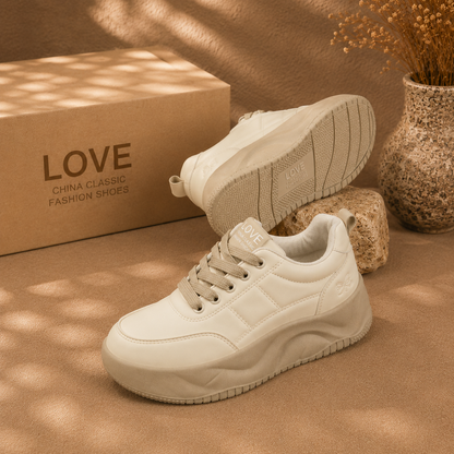 Women's Platform Chunky Sneakers, Two-Tone Lace Up Height Increasing Casual Walking Shoes