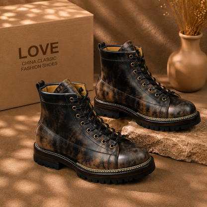 Men's Vintage Distressed Leather Combat Boots