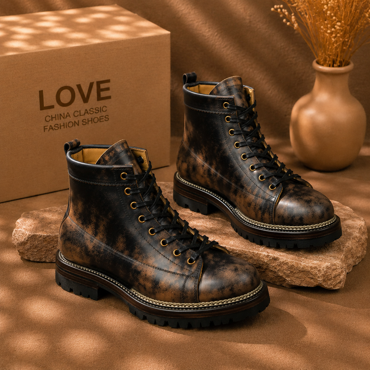 Men's Vintage Distressed Leather Combat Boots