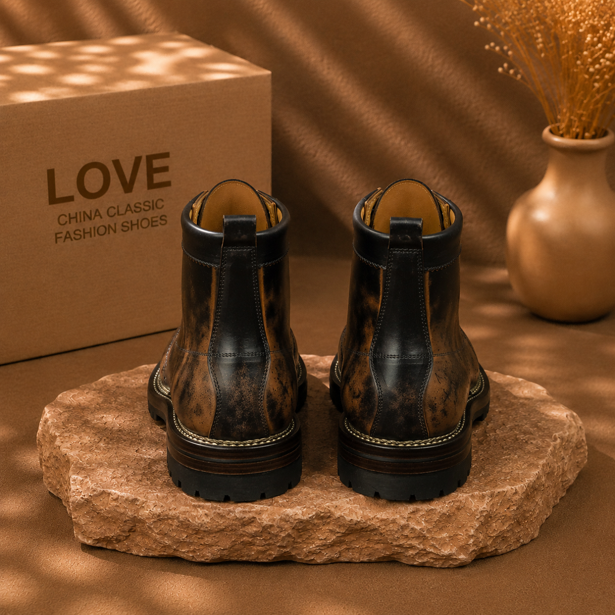 Men's Vintage Distressed Leather Combat Boots