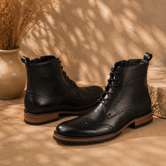 Men's Cow Leather Lace-Up Coarse-Grain Large-Sole Street-Commuter Oxford Shoes
