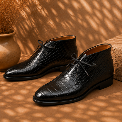 Men's Glipped Crocodile-Embossed Leather Chaka Ankle Boots