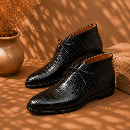 Men's Glipped Crocodile-Embossed Leather Chaka Ankle Boots