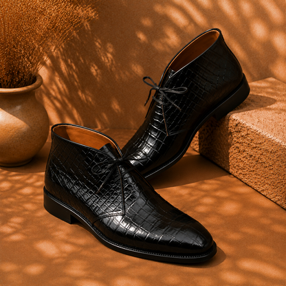 Men's Glipped Crocodile-Embossed Leather Chaka Ankle Boots