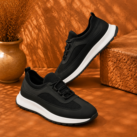 Men's Breathable Knitted Mesh Platform Lightweight Lace-up Walking Sneakers