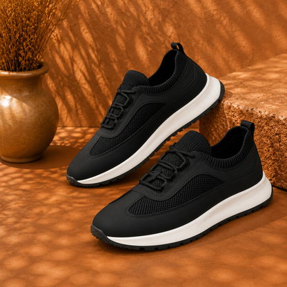 Men's Breathable Knitted Mesh Platform Lightweight Lace-up Walking Sneakers