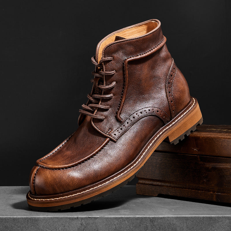 Vintage Burnished Leather Brogue Ankle Boots | Rugged Elegance For Every Occasion