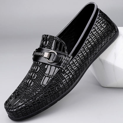 Business Dress Leather Crocodile Pattern Men's Peas Shoes British Korean-style All-match Casual Shoes