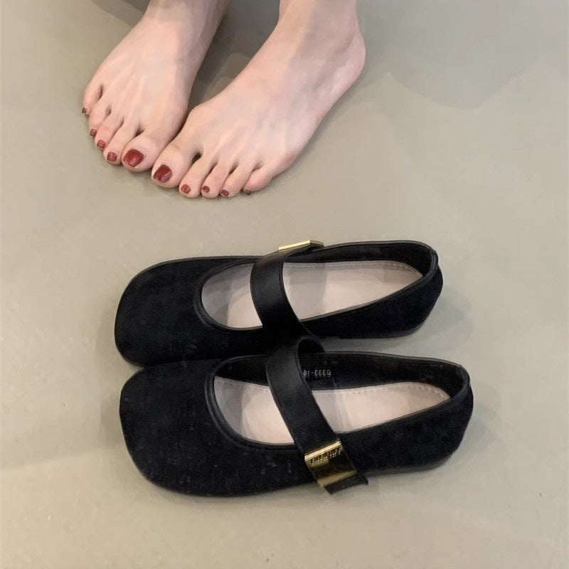 Mary Jane Flats Retro Suede Casual Comfort Walking Shoes