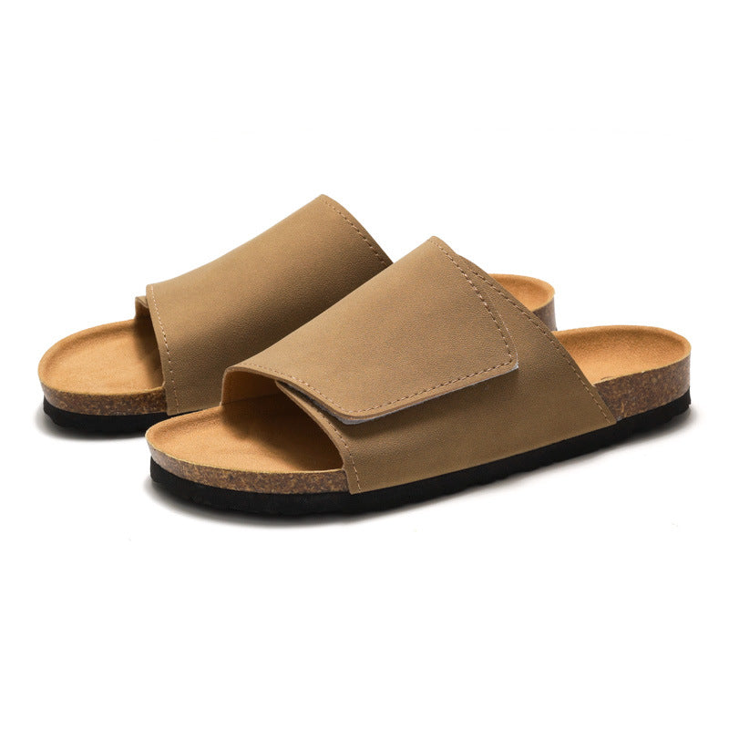 Cork Slide Sandals Black - Adjustable Strap Summer Casual Beach Slippers