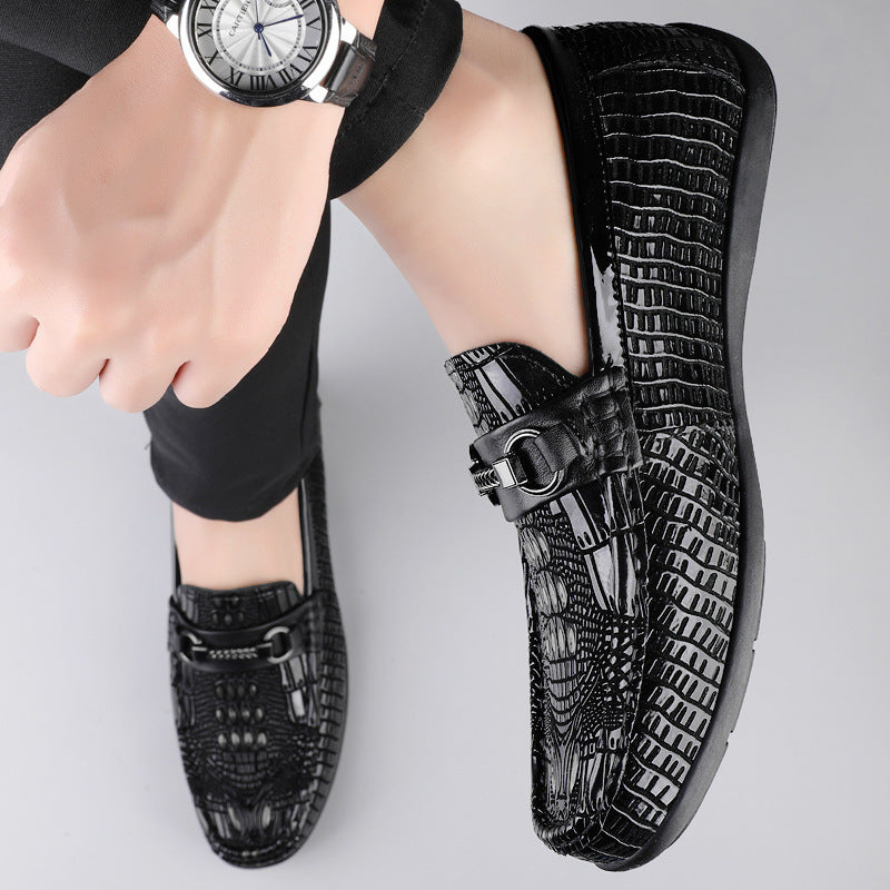 Business Dress Leather Crocodile Pattern Men's Peas Shoes British Korean-style All-match Casual Shoes