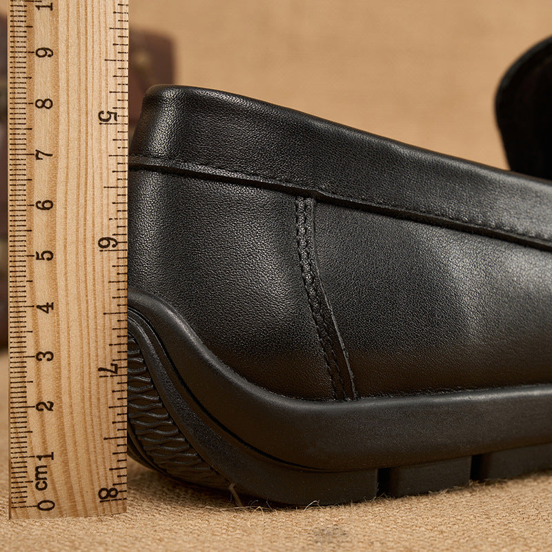 Leather Loafers Black - Metal Buckle Slip On Business Driving Shoes