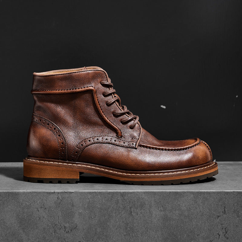 Vintage Burnished Leather Brogue Ankle Boots | Rugged Elegance For Every Occasion
