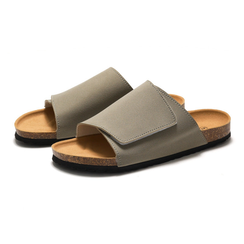 Cork Slide Sandals Black - Adjustable Strap Summer Casual Beach Slippers