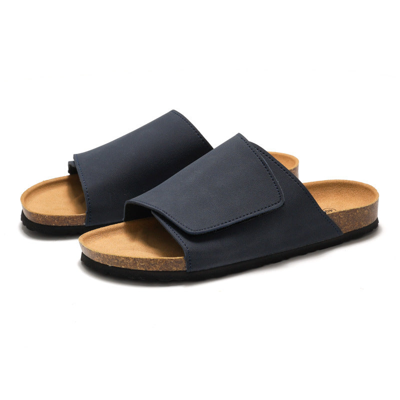 Cork Slide Sandals Black - Adjustable Strap Summer Casual Beach Slippers