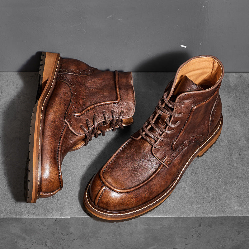 Vintage Burnished Leather Brogue Ankle Boots | Rugged Elegance For Every Occasion