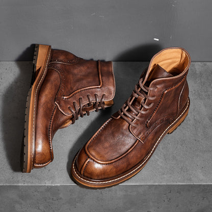 Vintage Burnished Leather Brogue Ankle Boots | Rugged Elegance For Every Occasion