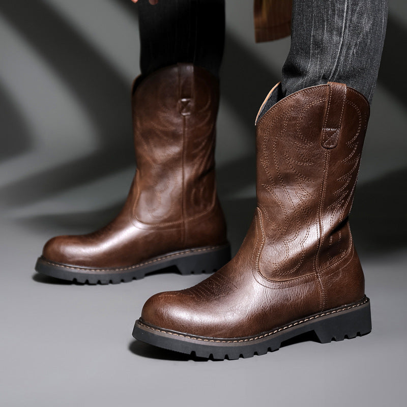Men's Vintage Western Cowboy Thick Sole Riding Boots