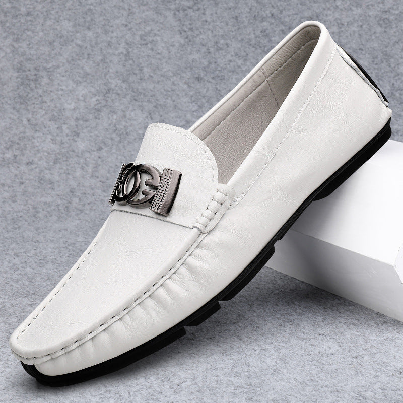 Men’s Metal Buckle Loafers Slip-On Leather Driving Shoes For Business & Casual