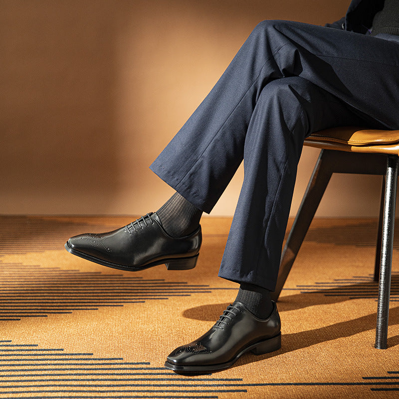 Men’s Brogue Square Toe Oxford Dress Shoes Genuine Leather Lace-Up Formal Business Shoes