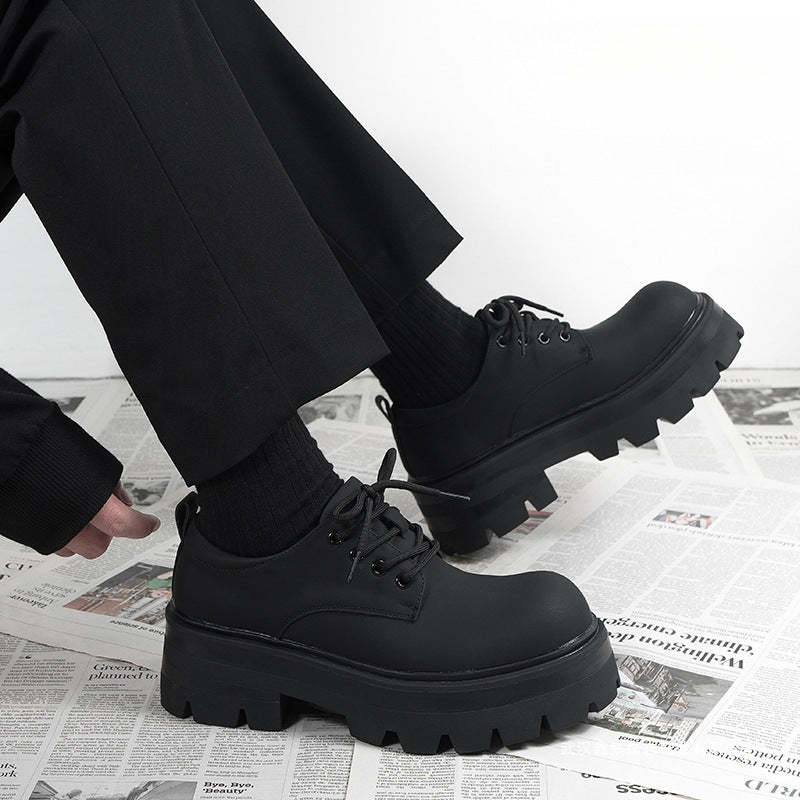 Men’s Chunky Platform Derby Shoes Black Matte Leather Lace-Up Streetwear Casual Oxfords