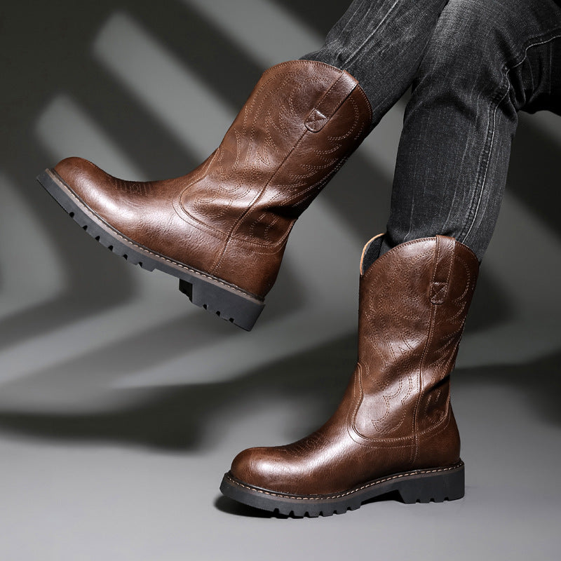 Men's Vintage Western Cowboy Thick Sole Riding Boots