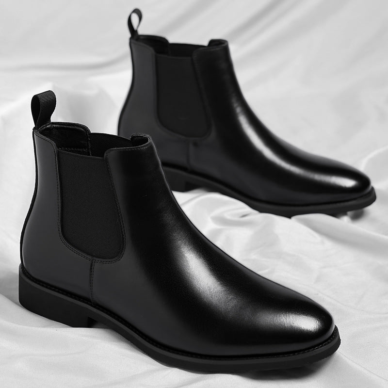 Verdancer Men's Black Leather Chelsea Boots, Classic Elastic Side Ankle Boots For Business & Casual Wear