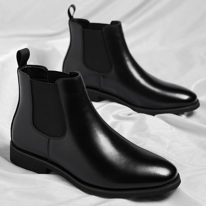 Verdancer Men's Black Leather Chelsea Boots, Classic Elastic Side Ankle Boots For Business & Casual Wear