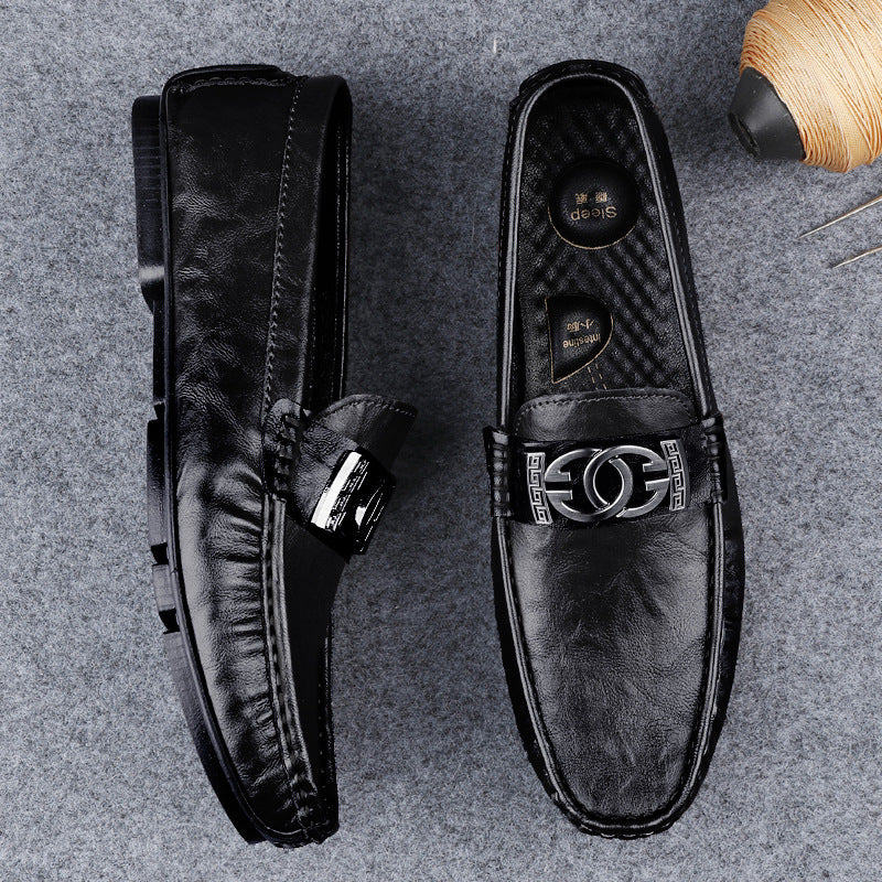 Men’s Metal Buckle Loafers Slip-On Leather Driving Shoes For Business & Casual