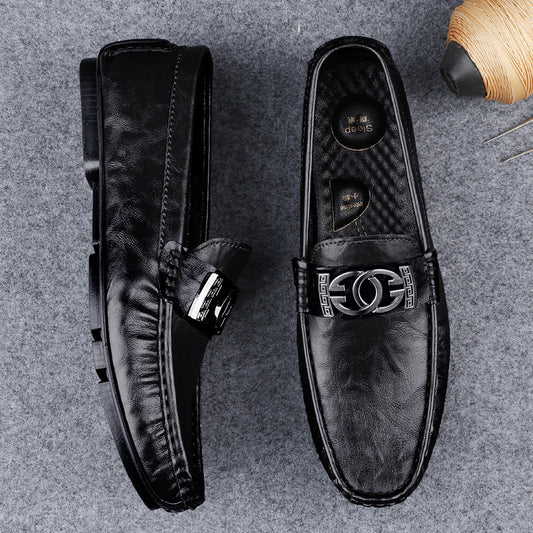 Men’s Metal Buckle Loafers Slip-On Leather Driving Shoes For Business & Casual