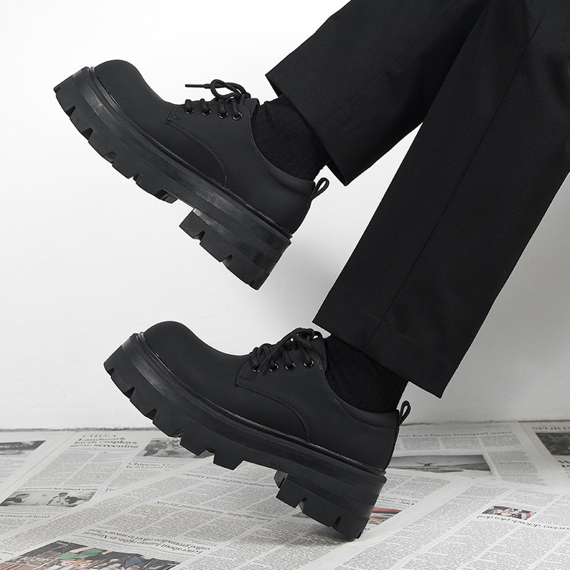 Men’s Chunky Platform Derby Shoes Black Matte Leather Lace-Up Streetwear Casual Oxfords
