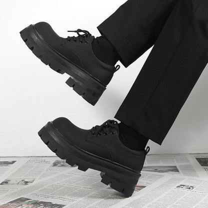Men’s Chunky Platform Derby Shoes Black Matte Leather Lace-Up Streetwear Casual Oxfords