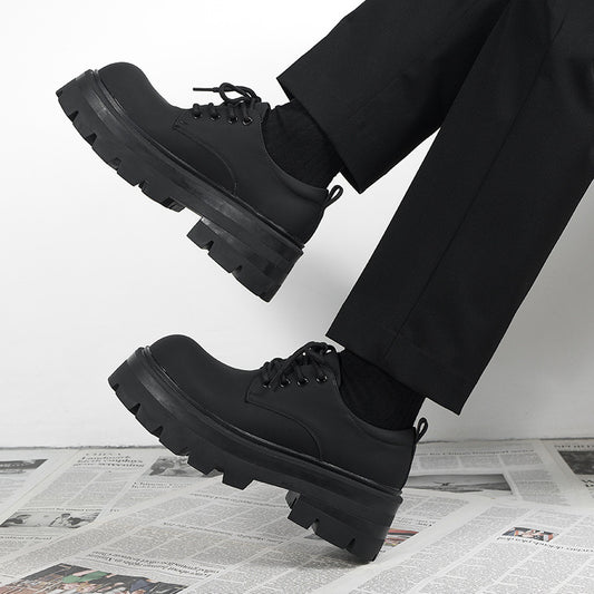 Men’s Chunky Platform Derby Shoes Black Matte Leather Lace-Up Streetwear Casual Oxfords