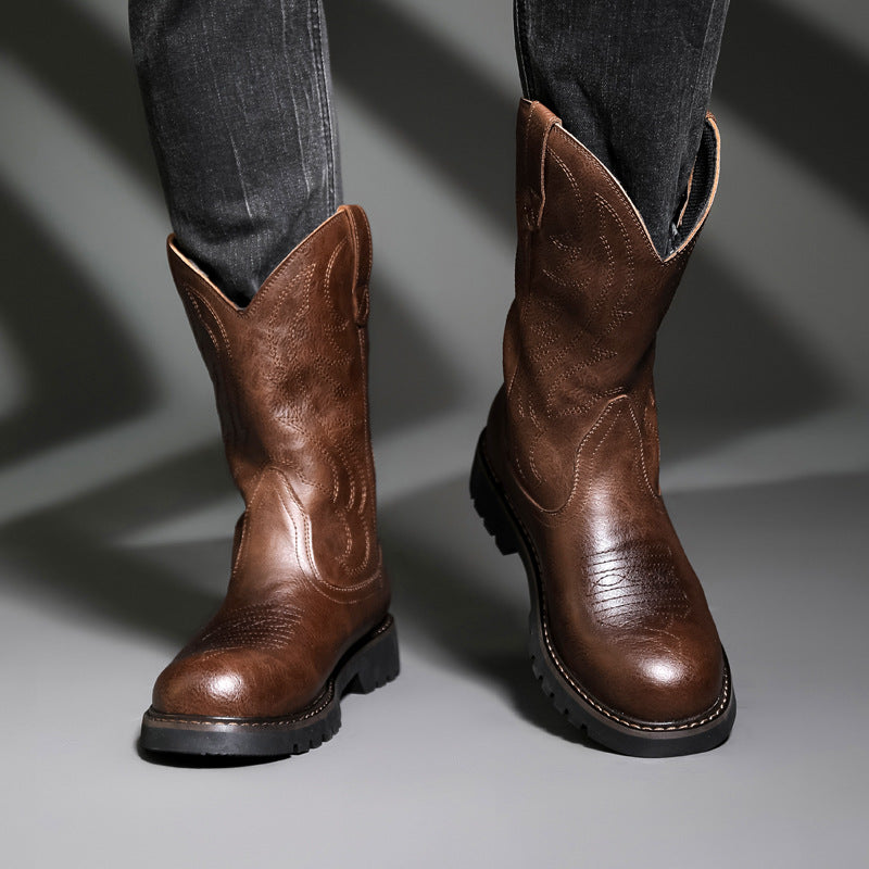 Men's Vintage Western Cowboy Thick Sole Riding Boots
