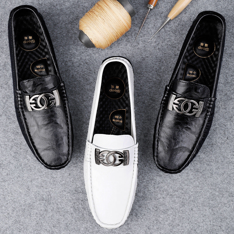 Men’s Metal Buckle Loafers Slip-On Leather Driving Shoes For Business & Casual