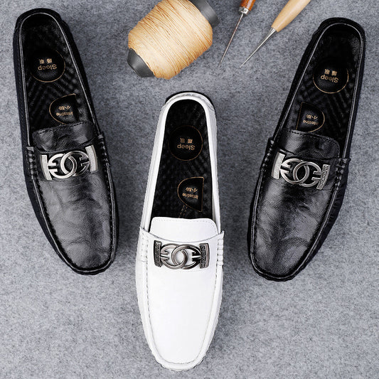 Men’s Metal Buckle Loafers Slip-On Leather Driving Shoes For Business & Casual