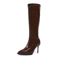 Black Pointed Toe Stiletto Knee High Leather
