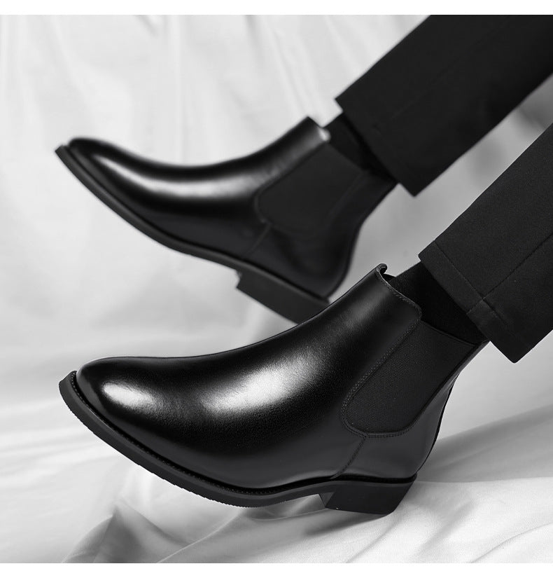 Verdancer Men's Black Leather Chelsea Boots, Classic Elastic Side Ankle Boots For Business & Casual Wear