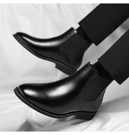 Verdancer Men's Black Leather Chelsea Boots, Classic Elastic Side Ankle Boots For Business & Casual Wear