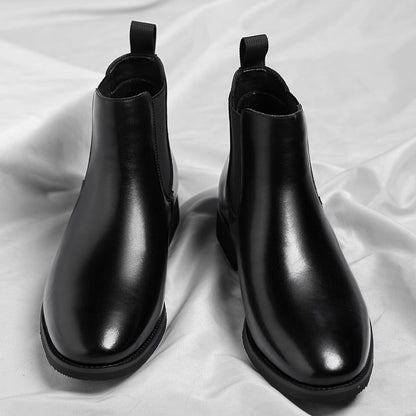 Verdancer Men's Black Leather Chelsea Boots, Classic Elastic Side Ankle Boots For Business & Casual Wear