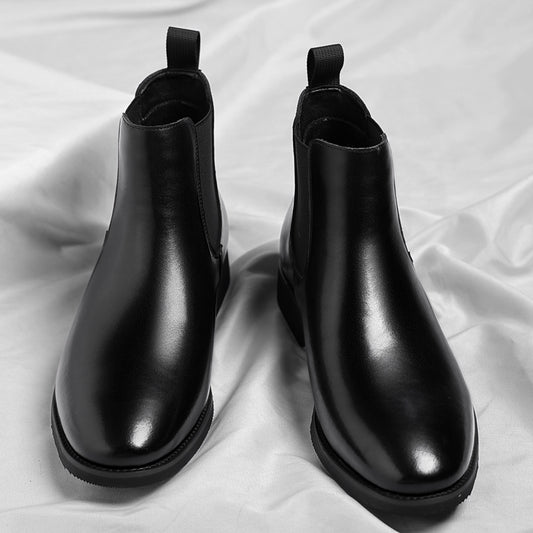 Verdancer Men's Black Leather Chelsea Boots, Classic Elastic Side Ankle Boots For Business & Casual Wear