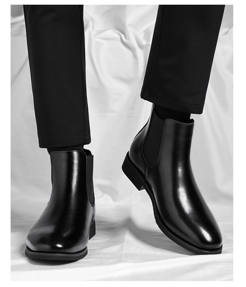 Verdancer Men's Black Leather Chelsea Boots, Classic Elastic Side Ankle Boots For Business & Casual Wear
