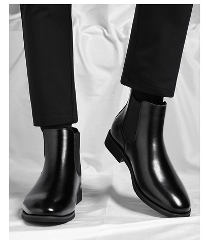 Verdancer Men's Black Leather Chelsea Boots, Classic Elastic Side Ankle Boots For Business & Casual Wear