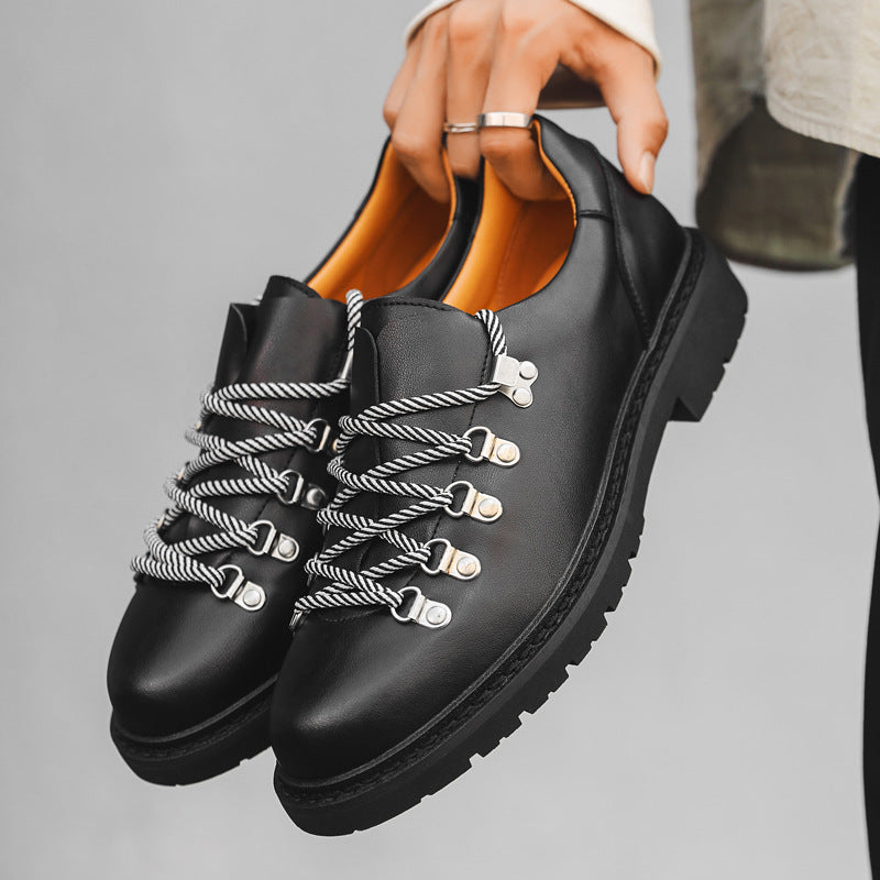 Men’s Hiking Style Leather Casual Shoes Two-Tone Laces Low Top Lace-Up Oxford Shoes