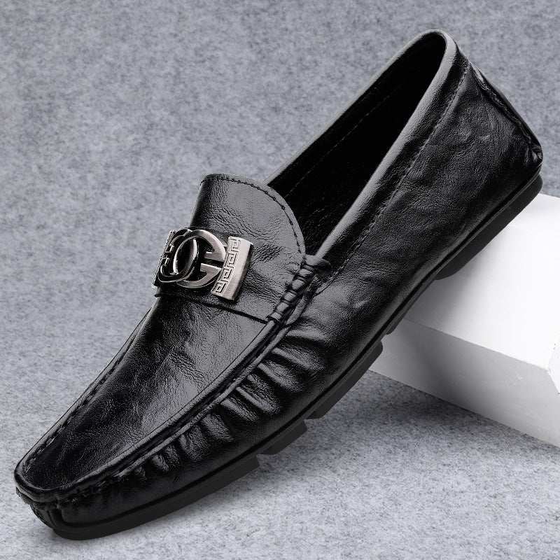 Men’s Metal Buckle Loafers Slip-On Leather Driving Shoes For Business & Casual