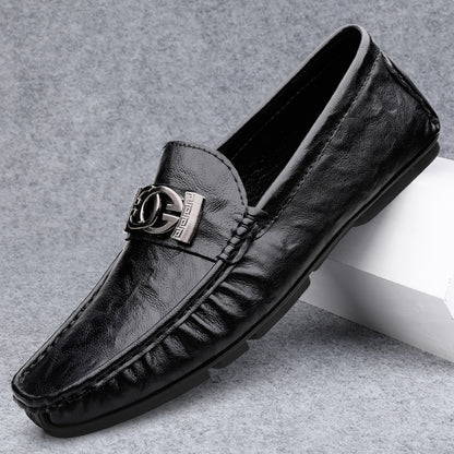 Men’s Metal Buckle Loafers Slip-On Leather Driving Shoes For Business & Casual