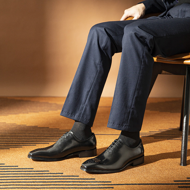 Men’s Brogue Square Toe Oxford Dress Shoes Genuine Leather Lace-Up Formal Business Shoes