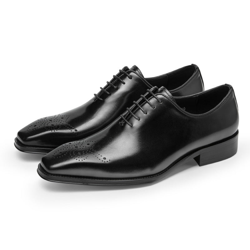 Men’s Brogue Square Toe Oxford Dress Shoes Genuine Leather Lace-Up Formal Business Shoes